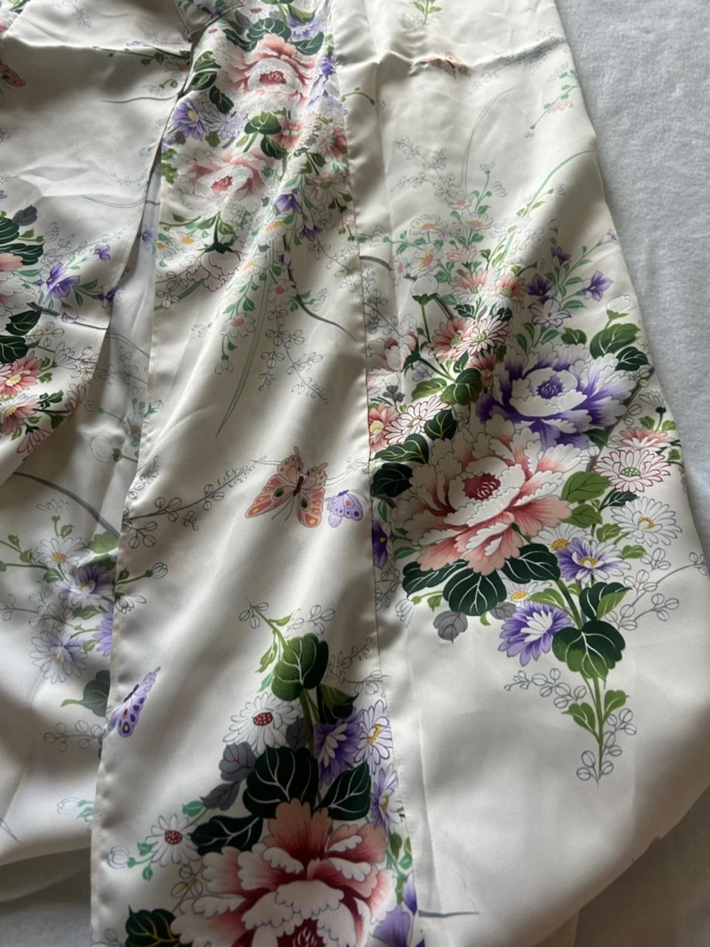 Floral Satin Robe in Ivory with Pink & Purple Blooms - Picture 8 of 8